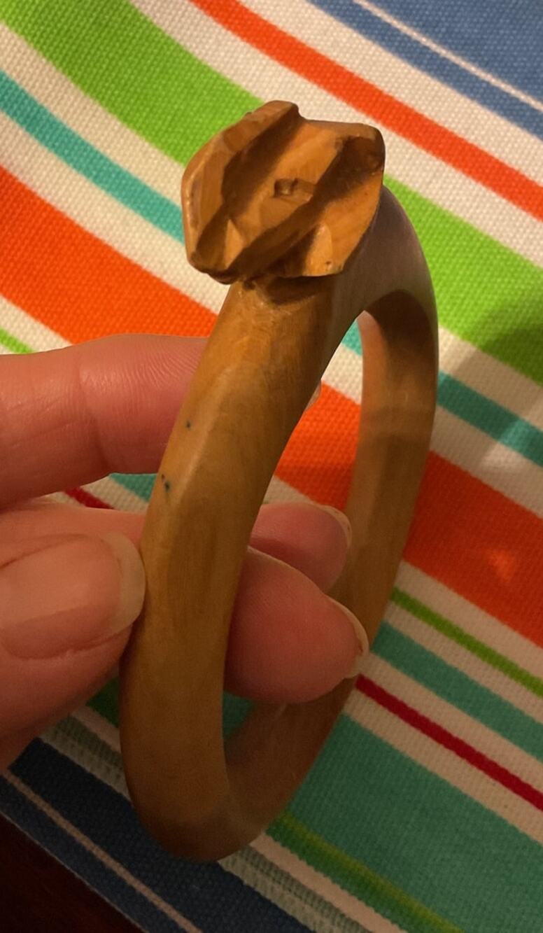 Vintage Wood Carved Bangle Bracelet Elephant Bracelet
